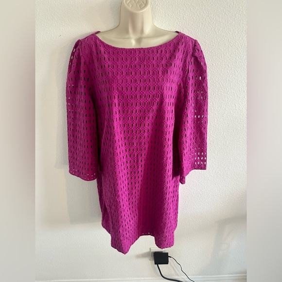 Ann Taylor XXL 2XL NWT Magenta Pink Eyelet Boatneck Shift Dress 3/4 Sleeve - Picture 7 of 11